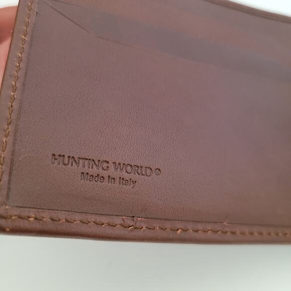 Hunting World Designer Olive Green Brown Trim Wallet Italian Cow Leather Quality - Picture 12 of 12